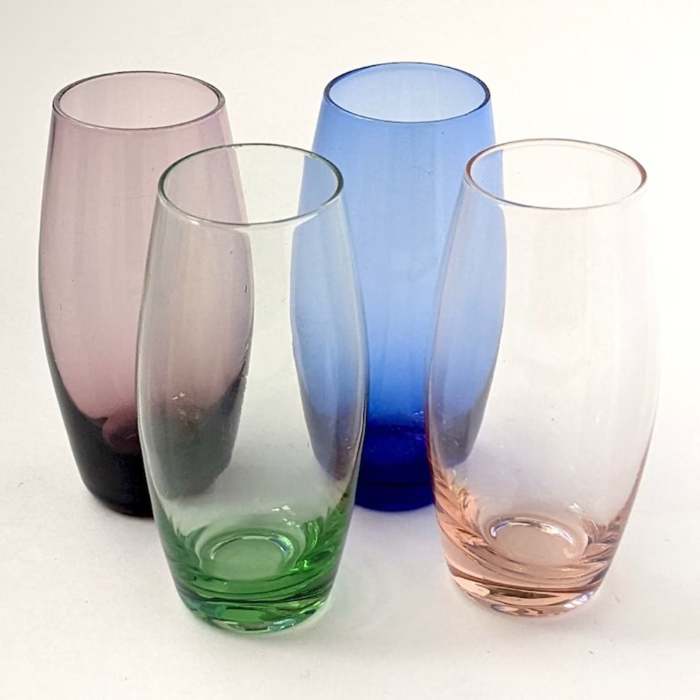 Vintage MCM Coloured Liquor Shot Glasses, Mid Century Barware, Retro Kitchen